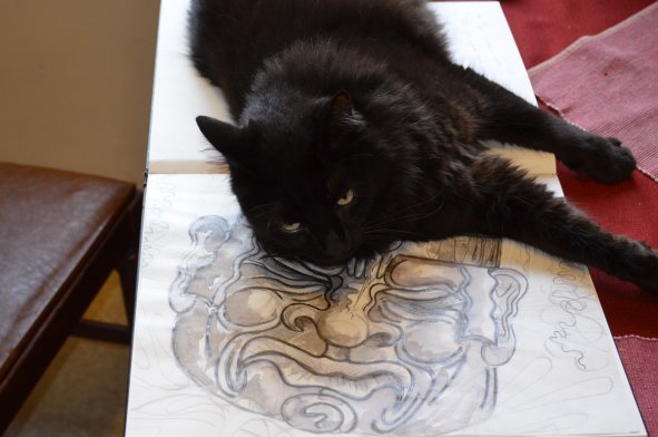 cat and drawing